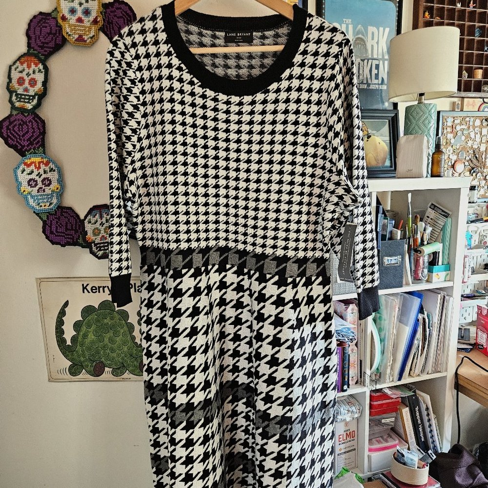 Lane Bryant Houndstooth Black and White Knit Dress 18/20 NWT